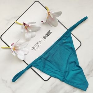 NWT VICTORIA'S SECRET STRETCH COTTON V-STRING PANTY IN EVENING TIDE SIZE LARGE